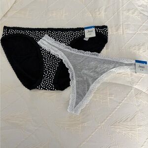 Jenni Black Polka Dot Bikini & Gray Lace-Trim Thong Set